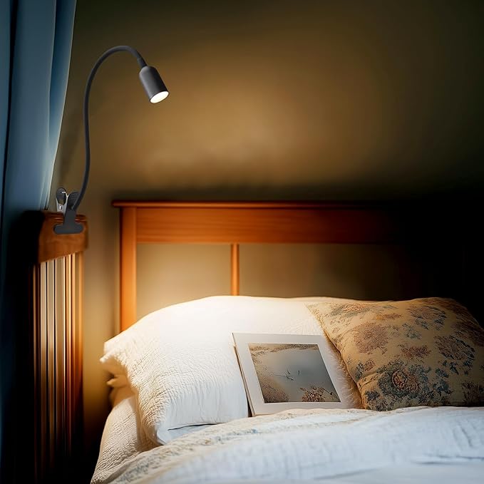 LED Reading Light for Bed Headboard – Dimmable Clip-On Book Light with Flexible Gooseneck, Adjustable Color Temperature (3000/4000/6000K), USB-Powered Desk Lamp for Dorms and Home