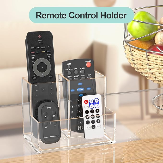 Clear Pen Holder for Desk, Small Acrylic Pencil Holder, Compact Makeup Brush Holder Organizer for Vanity, Pen Pencil Organizer Cup, Office Desk Organizer and Accessories, 3 Compartment Design