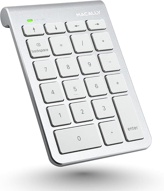 Macally Bluetooth Number Pad for Laptop - Wireless Numeric Keypad - 22 Key Numeric Keypad for Data Entry, Numpad Compatible with MacBook, iPad, iPhone, iOS, Laptop, PC, Android - Silver