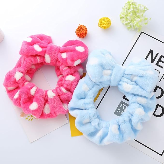 Hairizone 2 Pack Makeup Headbands for Washing Face Shower Spa, Soft and Cute Big Bow Hair Bands for Women and Girls (Light Blue/Roseo)