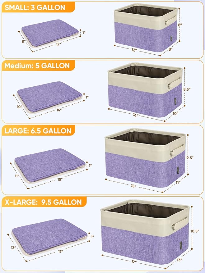 BALEINE 1 Pack Fabric Storage Bins for Shelves, Linen Storage Baskets for Organizing, Decorative Closet Bins for Clothes, Home (Lavender, 14''x10''x8.5'')