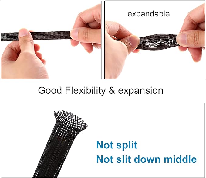 100ft - 3/4 inch PET Expandable Braided Sleeving – Black – Alex Tech Braided Cable Sleeve