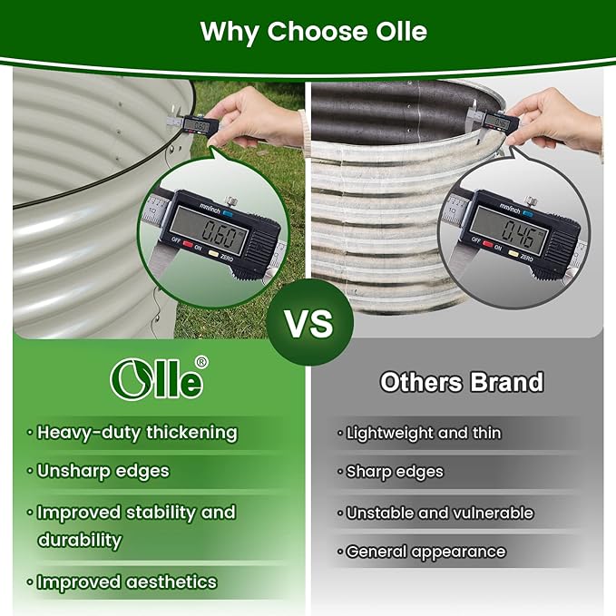 Olle 32" Tall, Raised Beds for Gardening Galvanized Raised Garden Beds Round Garden Bed Metal Flower Bed Outdoor, Backyard Garden Planter Box, Ivory