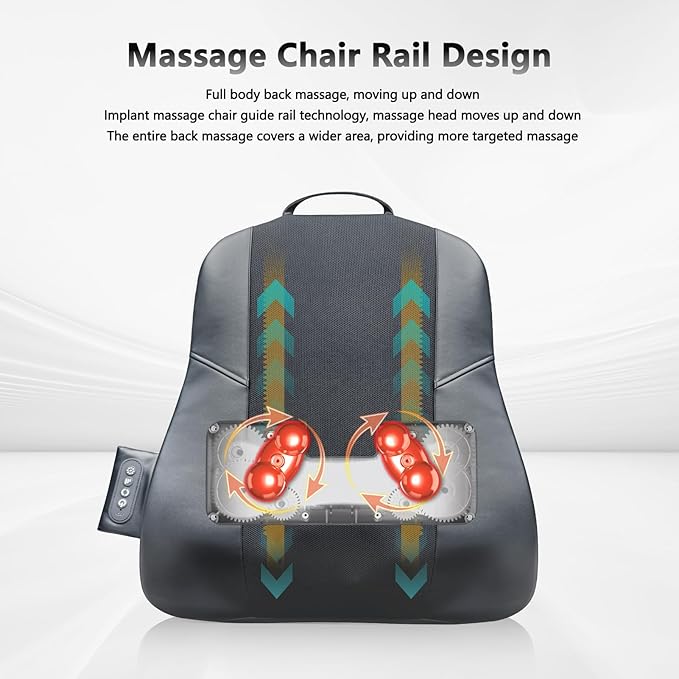 Back Massager for Pain Relief Deep Tissue, Ultrathin Rolling Up and Down Full Back Massage with Heat, 4D Shiatsu Kneading, Shoulder Massager, Extended Widened Design for Home, Office, Car Use, Grey