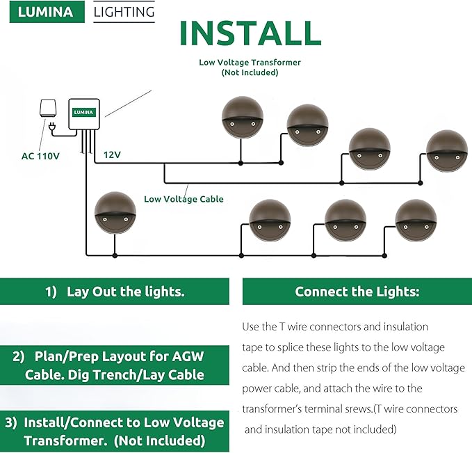 Lumina Lighting® 2W Landscape Deck Lights (12 Pack) Low Voltage Landscape Deck Lights Waterproof - Outdoor Patio Step Deck Lighting 12V 3000K Replaceable G4 LED Bulb Included DSL0103-BZLED12 (Bronze)