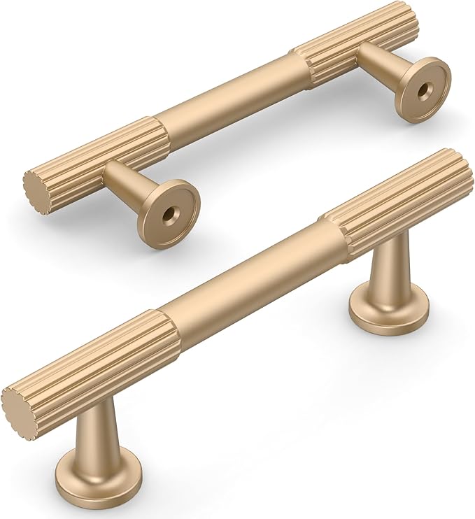 Amerdeco 10 Pack Champagne Gold Cabinet Pulls 3Inch(76MM) Hole Centers Kitchen Cabinet Handles Hardware for Cupboard Handles Drawer Pulls ZH0071