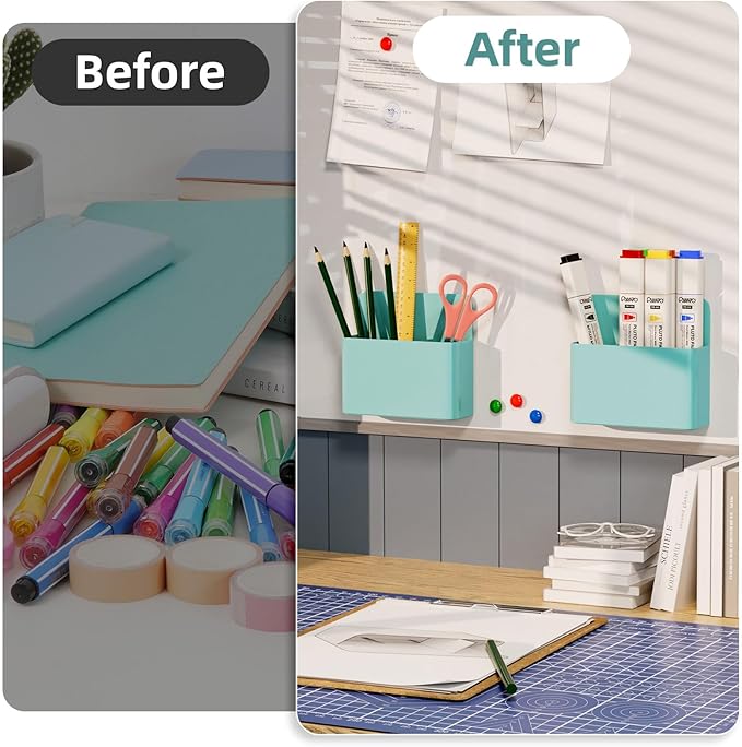 Mabrasse 2p Magnetic Dry Erase Marker Holder,Pen and Eraser Holder for Whiteboard, Magnet Pencil Cup Utility Storage Organizer for Office, Refrigerator, Locker and Metal Cabinets（Green）