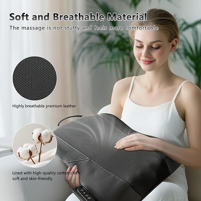 Back Massager for Pain Relief Deep Tissue, Ultrathin Rolling Up and Down Full Back Massage with Heat, 4D Shiatsu Kneading, Shoulder Massager, Extended Widened Design for Home, Office, Car Use, Grey