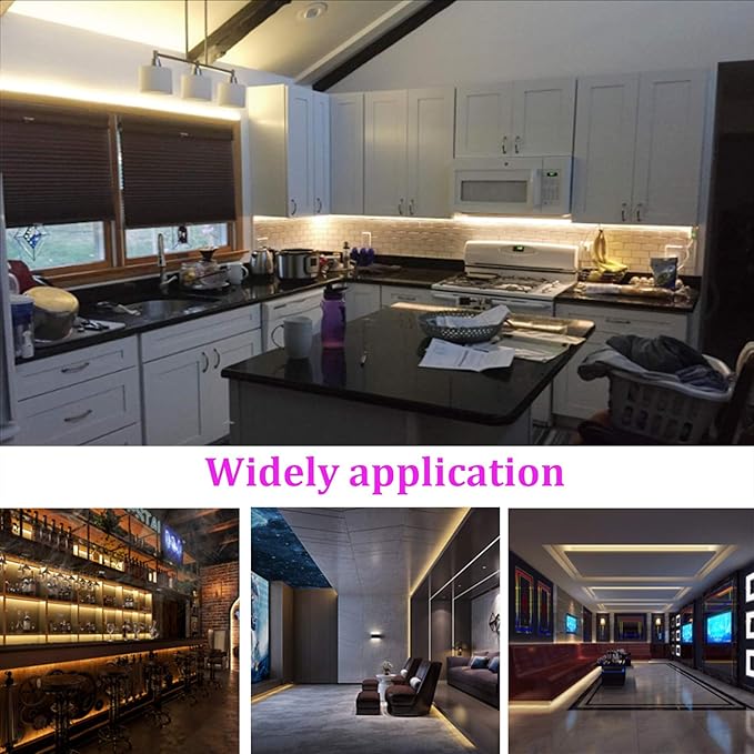 WOBANE Warm White LED Strip, Dimmable LED Light Strips with RF Remote and ETL Listed Adapter, 16.4ft Flexible Tape Lights for Kitchen,Under Cabinet,Bedroom, 3000K,300 LEDs Rope Light