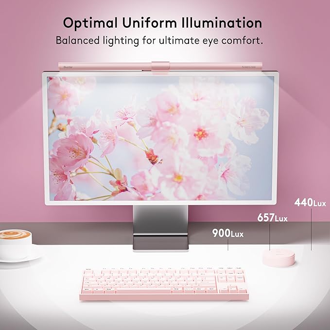 Quntis 20" Pink RGB Monitor Light Bar, 15 Gaming Backlight Modes, Eye-Care No Glare, Adjustable Frontlight Brightness & Color Temperature Remote Control, Modern Aesthetic USB Reading Monitor Lamp