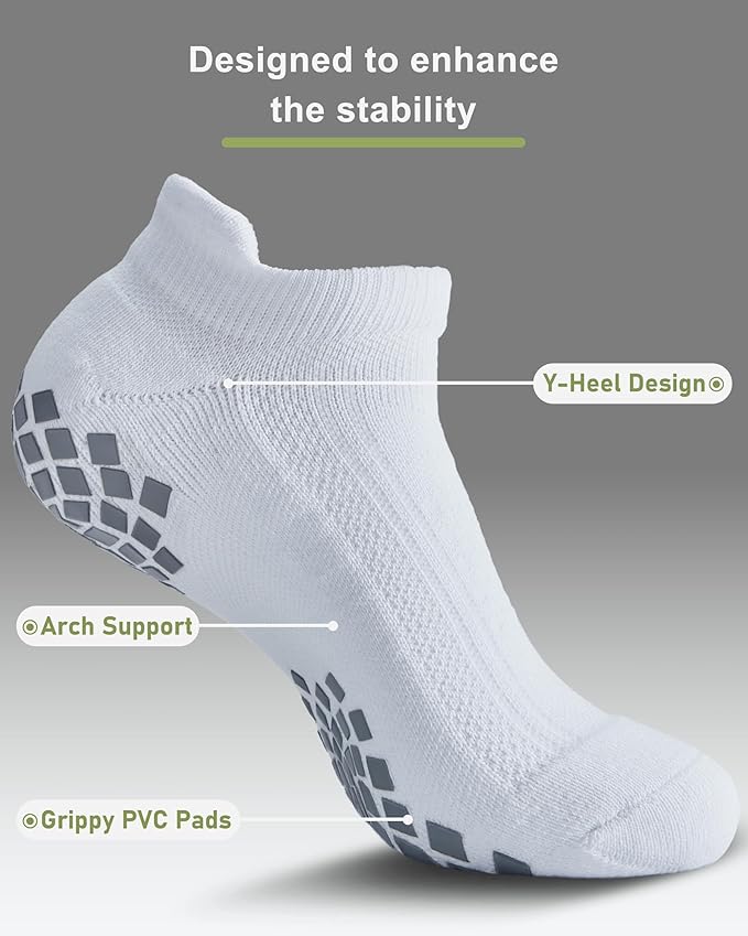 Pilates Grip Socks - Cushioned Slipper Non-Slip Grippy for Women Men Yoga - Barre Workout Hospital Sticky Socks
