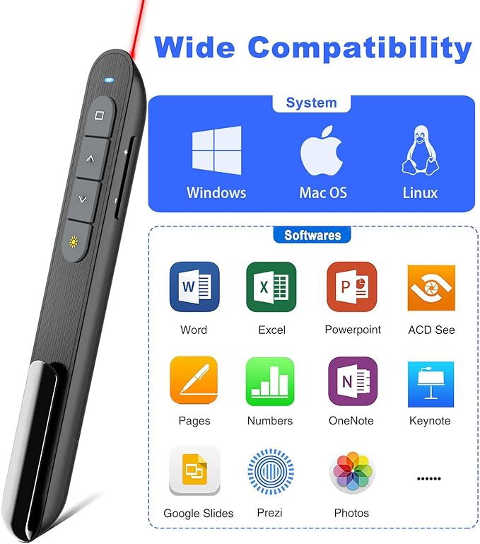 （2 Units） Wireless Presenter Remote Presentation Pointer Clicker with Hyperlink & Volume Control USB PowerPoint Slide Advancer for Mac Laptop PC Computer Keynote