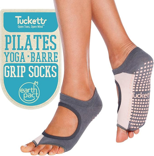Tucketts Toeless Pilates Socks with Grips for Women, Non-Slip Yoga & Barre Socks for Stability & Barefoot Workouts, Size 6-13