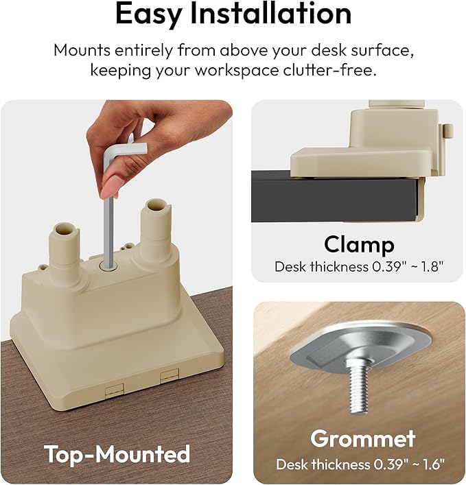 Pixio PS1D Wave Beige Dual Monitor Arm Stand Desk Mount - Fits up to 32 inches Monitors and up to 19.8lbs. VESA Compatibility and Integrated Cable Management