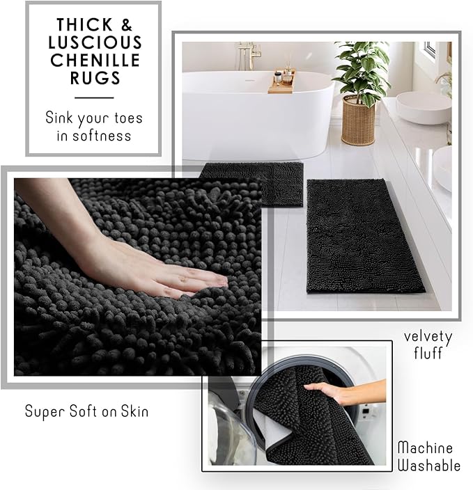 Clara Clark Bathroom Accessories Set - 22PC Bathroom Set, Bathroom Sets with Shower Curtain and Rugs, Black Shower Curtain Set with Bathroom Trash Can