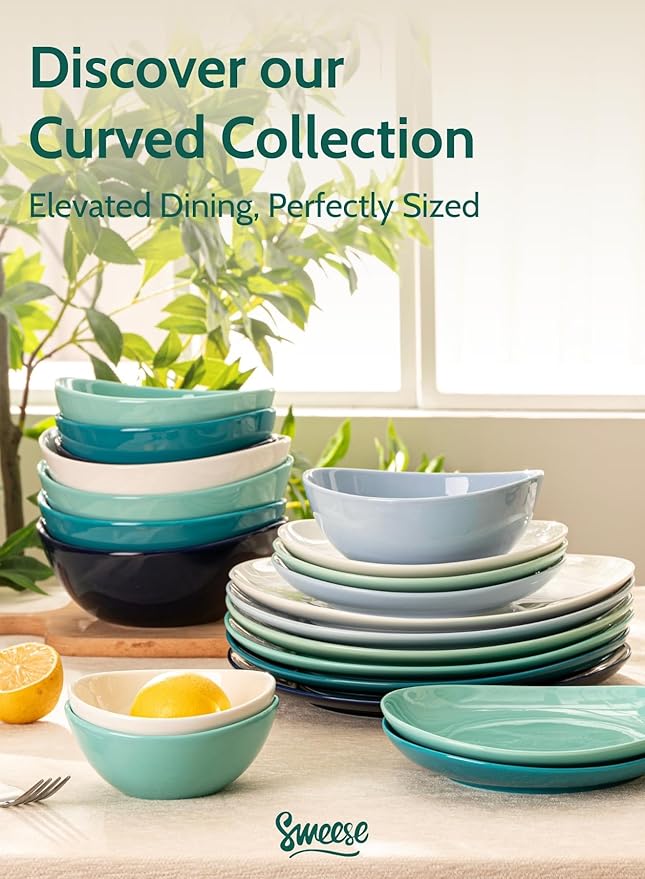 Sweese Porcelain Dessert Plates - 7.8 Inch Salad Plates, Small Appetizer Plates Set of 6 - Dishwasher, Microwave, Oven Safe - Azure Dreamscape Color