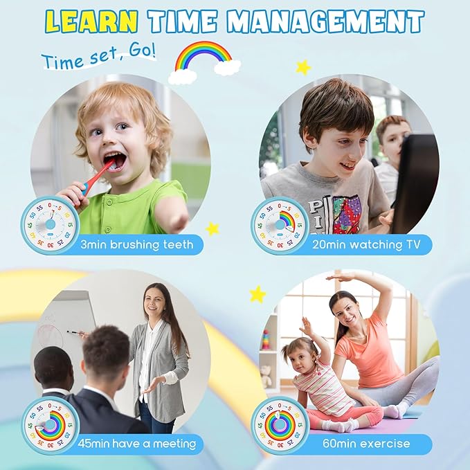 HIPPIH Visual Timer for Kids, 60 Minute Countdown Timers for Classroom Kitchen Office, Rainbow Disk Desk Timer Clock with Silent Operation, Pomodoro Timer Time Management Tools for Toddler ADHD Blue