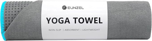 Eunzel Hot Yoga Towel - Microfiber Non Slip Yoga Mat Towel with Grip Dot Sweat Absorbent Towel for Hot Yoga, Pilates and Fitness 72" x 24", Grey/Blue
