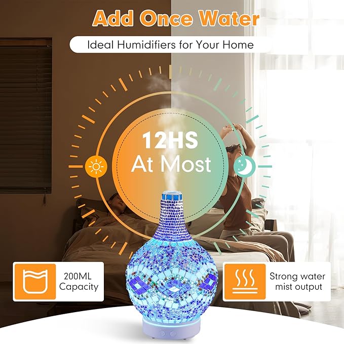 Tiffany Essential Oil Diffuser,Mosaic Glass Aromatherapy Diffuser Cold Air Ultrasonic Diffuser Turkish Moroccan Essential Oils for Diffusers for Home Office SPA