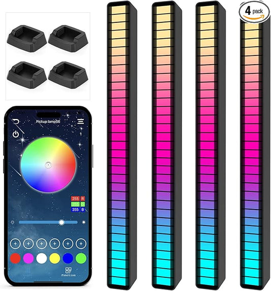 Soulpunk RGB Rechargeable Sound Control Light, Voice-Activated Pickup Music Rhythm Lights, Creative Colorful LED Ambient Light, with 15 Modes Music Sync 32-Bit Audio Spectrum for Car（4 Pack-App）