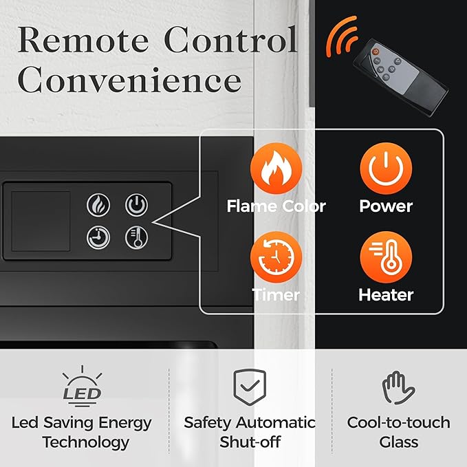 RoyalCraft Farmhouse Fireplace TV Stand for 65+ TV, Entertainment Center with 23" Electric Fireplace with Remote, 34" Tall Modern Rustic TV Console with Sliding Bar Door for Living Room, Antique White