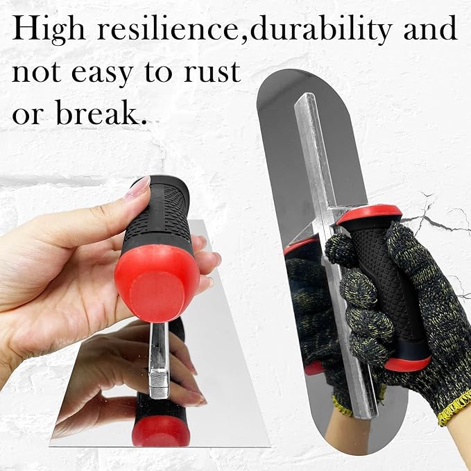 3 Pack Concrete Tools Set, 1 Pcs Stainless Steel Flat Finishing Trowel and 2 Pcs Pool Trowels, Drywall Cement Plastering Masonry Construction Hand Tool Kit
