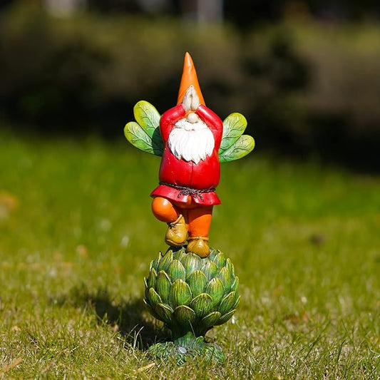 Topadorn Vegetable Garden Gnome Statue Decoration Outdoor Gnome Hand-Painted Statuary,Green Plant
