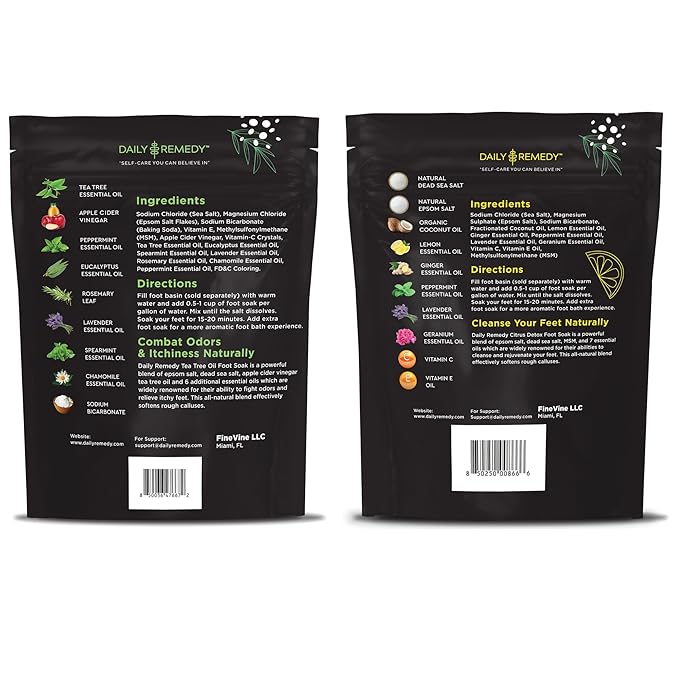 DAILY REMEDY EXTRA STRENGTH Tea Tree Oil & Citrus Detox Foot Soak Set - Made in USA - Soothes Sore Tired Feet, Athletes Foot, Stubborn Foot Odor, Softens Calluses & Refreshes & Detoxifies - Pack of 2