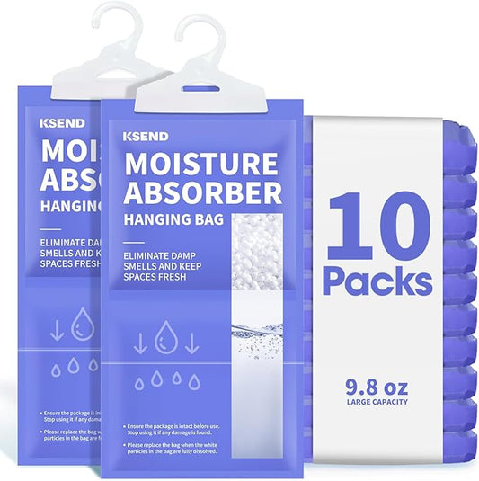 Moisture Absorbers 10 Pack, 9.8 Oz Compact Dehumidifier Bags & Packs, Moisture Hanging Bag, Humidity Absorbers, Closet Deodorizer Against Musty Odors, 11.8'' x 6.3''