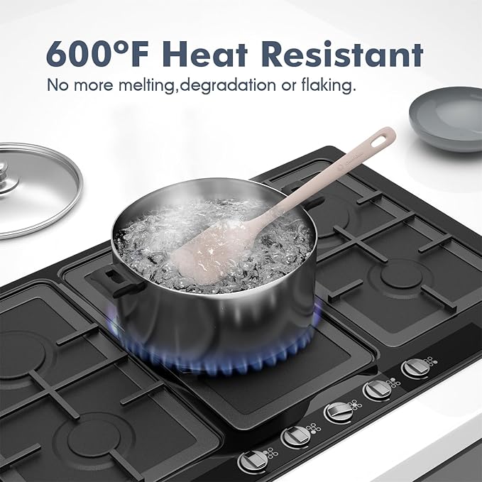 5 Pieces Silicone Spatula Set, Food Grade Rubber Spatula, Upgrade Strong Handle with Ergonomic Grip, Heat Resistant Up to 600°F for Nonstick Cookware, Cooking Creamy White