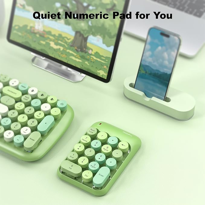 Wireless Number Pads, Cute Colorful Numeric Keypad Numpad Portable 2.4 GHz Financial Accounting Number Keyboard Extensions, 18 Key Number Numpad for Laptop Desktop, PC (Green Colorful)