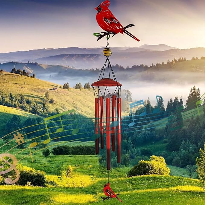 Hummingbird Wind Chimes Outdoor for Men/Women/Dad/Grandpa Birthday Gift Memorial Gift Metal Chimes Decor for, Home, Lawn, Porch, Patio, Garden Decor, Yard Decoration (Red Bird Station)