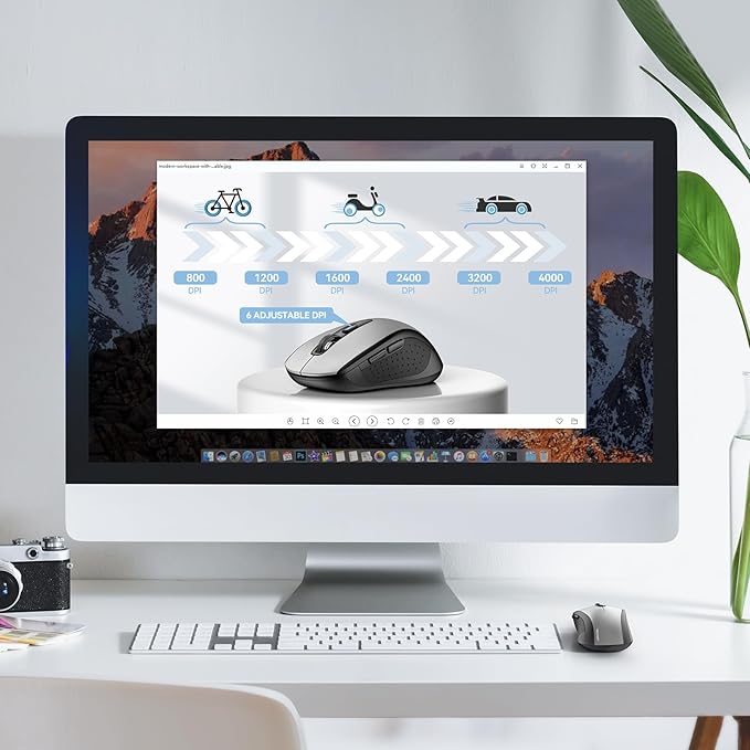 TECKNET Bluetooth Mouse, 4000DPI Wireless Mice for Laptop 2-in-1(BT 5.0/3.0+2.4Ghz) Computer Portable PC Mouse Wireless with USB Receiver for Mac (USB-A+Bluetooth, Black Silver)