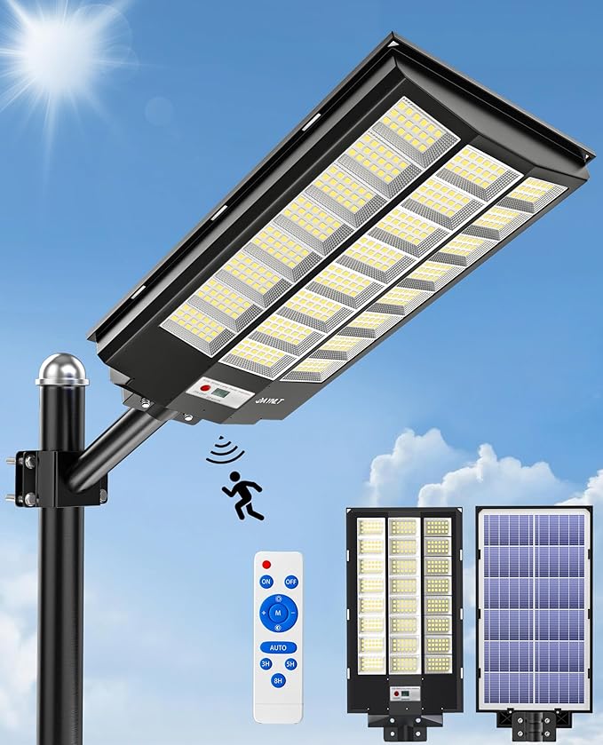 JAYNLT Y-8600W Solar Street Lights Outdoor, 6500K Commercial Parking Lot Light, Dusk to Dawn Solar Security Flood Lights Motion Sensor for Basketball Court, Road, Yard