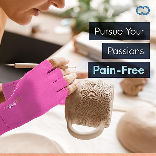 Copper Compression Arthritis Gloves | Fingerless Arthritis Carpal Tunnel Pain Relief for Men & Women | Hand Support Wrist Brace for Neuropathy, Rheumatoid, Tendonitis, Swelling, Crocheting, Typing Pink L