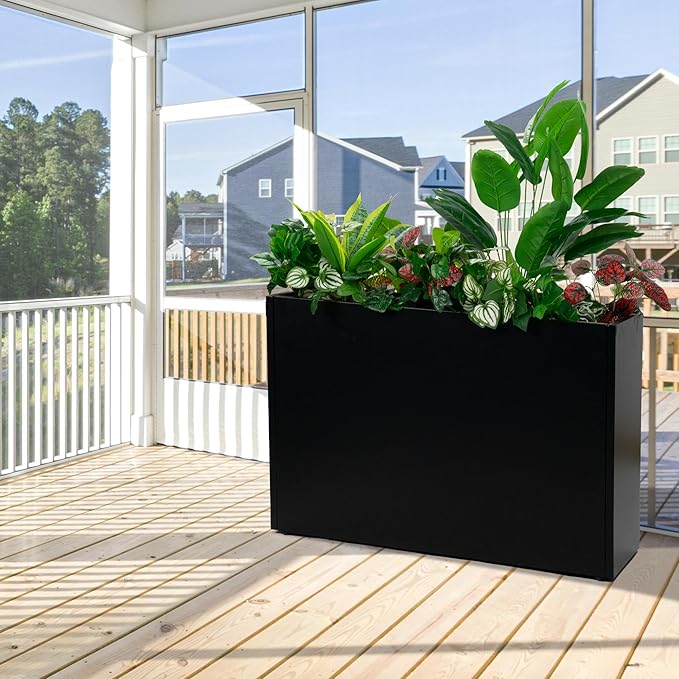 Kozyard 36" Lx24 Hx12 W Metal Rectangular Planter Box Steel Long Box Planter Black Powder Coated Steel Plant Pot All-Weather Use with Partition Panel for Indoor Outdoor for Trees, Plants Flowers