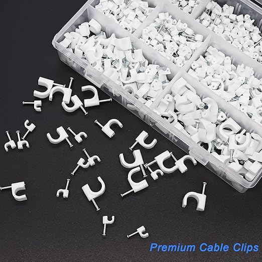 mxuteuk 430PCS Cable Clips with Steel Nails,4/6/8/10mm Round White Cable Wire Clips,Wall Clips for Cords,Cable Cord Clips for RG6 RG59 CAT6 RJ45