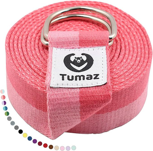 Tumaz Yoga Strap/Stretch Bands [15+ Colors, 6/8/10 Feet Options] with Extra Safe Adjustable D-Ring Buckle, Durable and Comfy Delicate Texture - Best for Daily Stretching, Physical Therapy, Fitness