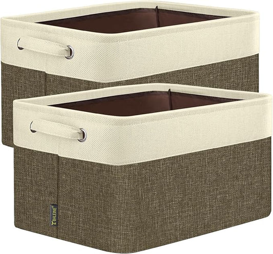 BALEINE 2 Pack Fabric Storage Bins for Shelves, Linen Storage Baskets for Organizing, Decorative Closet Bins for Clothes, Home (Brown, 15"x11"x9.5") ﻿