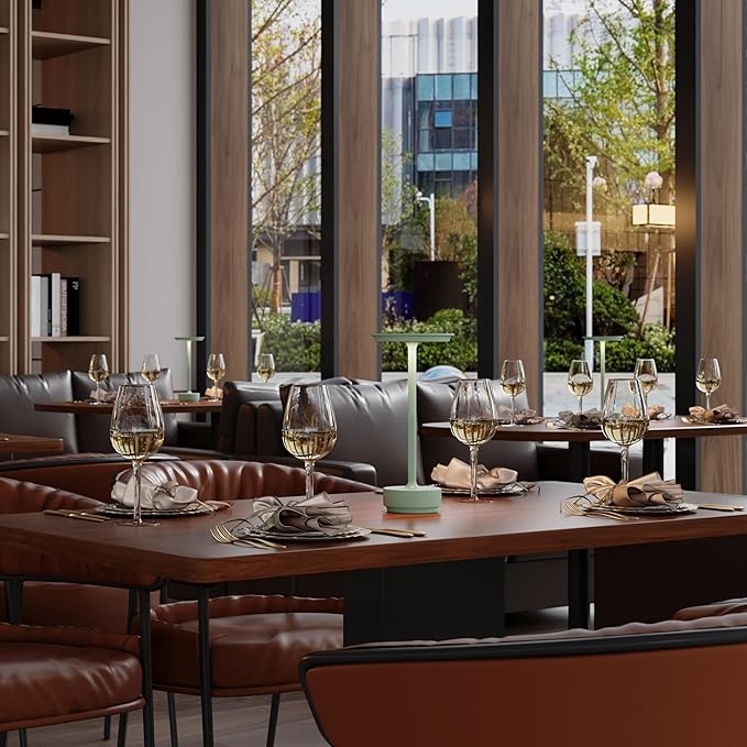 2 Pack Cordless Table Lamps, Portable Rechargeable LED Battery Powered Touch Metal Table Light, 3 Color Stepless Dimming Modern Table Lamp, for Bedroom/Home/Restaurant/Outdoor.(Green)