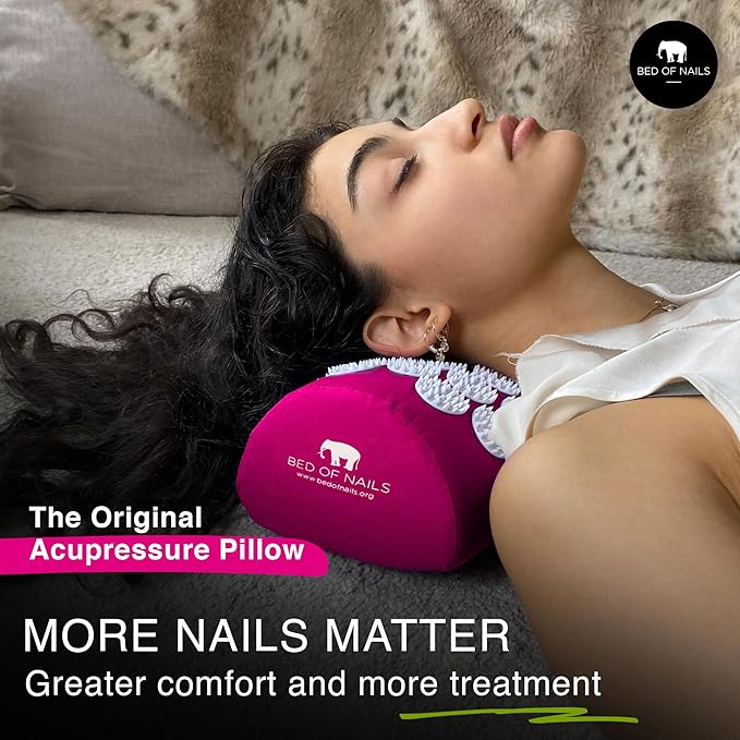 BED OF NAILS Original Comfortable Acupressure Lumbar Cushion Pillow, 2142 Acupuncture Pressure Points, Neck Pain Relief, Increased Energy, Relaxation, FSA/HSA Eligible, Drawstring Bag, 15x6x4, Pink