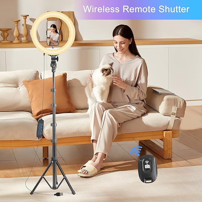 UEGOGO 10'' Ring Light with 72'' Tripod Stand & Phone Holder，38 Color Modes Dimmable LED Ringlight for Live Stream, YouTube,Makeup,TikTok