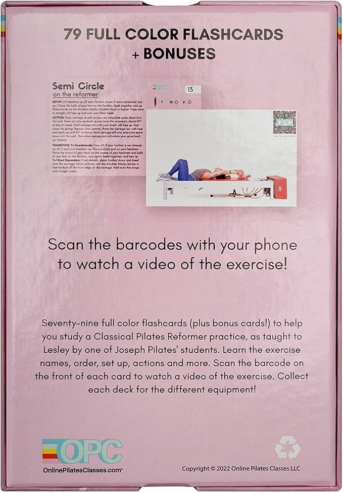 OnlinePilatesClasses Pilates Reformer Deck with Free Video Tutorials, Fitness Flash Cards with 79 All-Levels Cards for Home Gym Exercise, Reformer Not Included