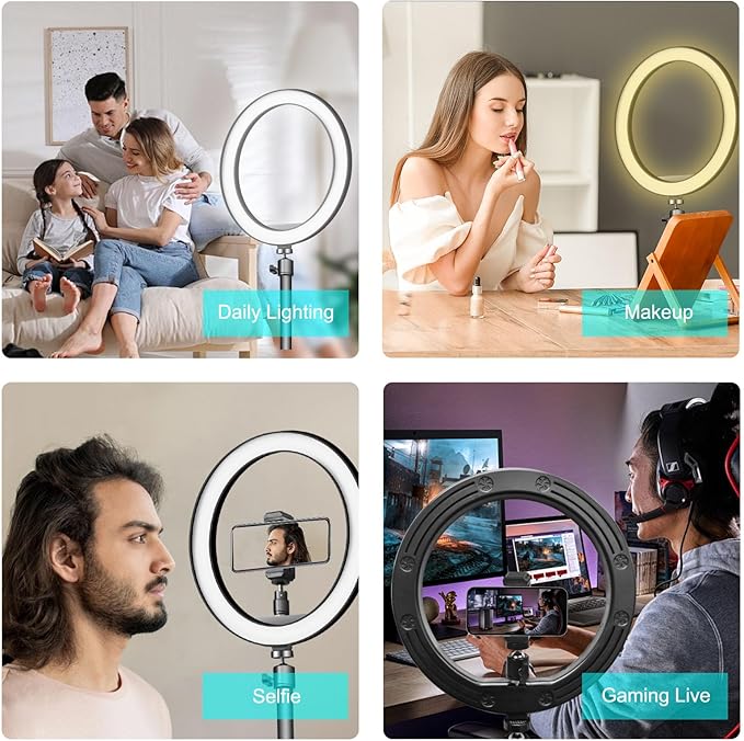 10'' Ring Light with Stand, LED Selfie RingLight for Desk- Suitable for Phones and Cameras, for Makeup/Photography/Videos/Vlog/TikTok