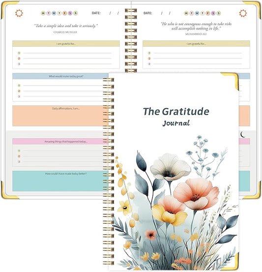 The Gratitude Journal for Women Men, 5 Minute Daily Gratitude Journal Spiral with Prompts & Quotes for Self Care, Happiness, Affirmation and Mindfulness, Hardcover, 5.9"x8.6"