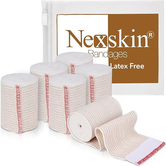 Premium Elastic Bandage Wrap (3” Wide, 6 Pack) - Nexskin Latex Free Athletic/Medical Compression Bandages Hook & Loop Fasteners at Both Ends - Lifetime Washable & Reusable Bandages