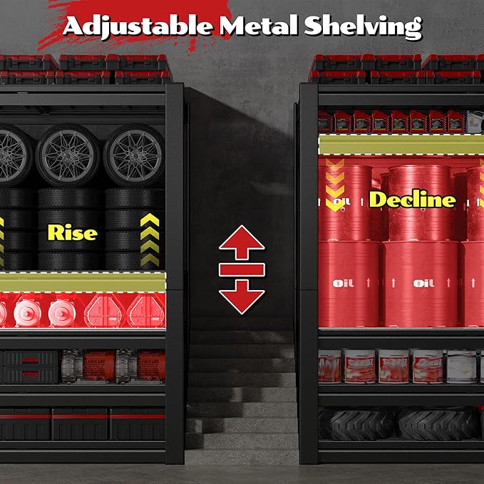 60.1" W Garage Shelving 3125LBS Metal Shelving Extra Wide Storage Shelves Adjustable 5 Tier Garage Shelves Industrial Metal Shelf for Basement Warehouse Shop 60.1" W x 24.1" D x 72" H