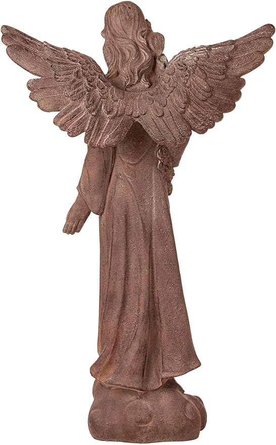 John Timberland Large Tall English Tudor Angel Garden Statue Sculpture Catholic Religious Holy Decor Outdoor Garden Front Porch Patio Yard Outside Home House Iron Rust Finish Resin 41 1/2" High