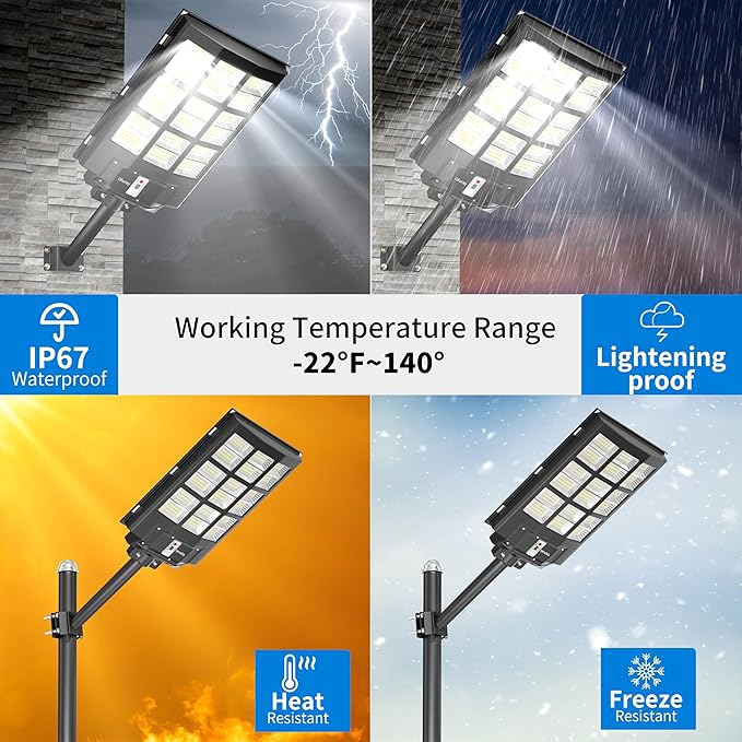 Ofuray Of-3600W Solar Street Light Outdoor, 360000LM Solar Street Light Parking Lot Lights Commercial Dusk to Dawn, 6500k IP67 Waterproof Led with Remote Control Motion for Street,Court,Tree 2Pcs