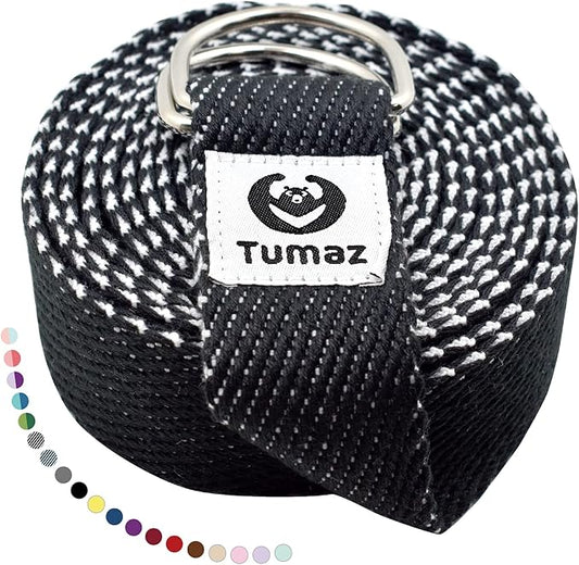 Tumaz Yoga Strap/Stretch Bands [15+ Colors, 6/8/10 Feet Options] with Extra Safe Adjustable D-Ring Buckle, Durable and Comfy Delicate Texture - Best for Daily Stretching, Physical Therapy, Fitness